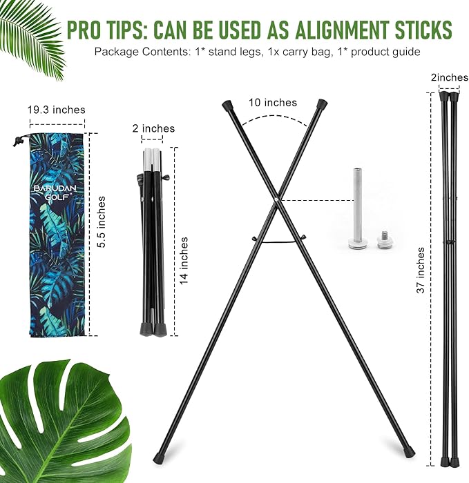 Black Golf Bag Stand Attachment with Screw and Carry Bag - Strengthen Alluminum Alloy Foldable Golf Stand Legs Only - Easy Carry Portable Stand for Golf Bag - Attachable Golf Club Bag Accessories