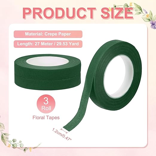 MECCANIXITY 3 Rolls Floral Tapes, 30 Yard x 1/16 in Florist Crepe Flowers - Image 2