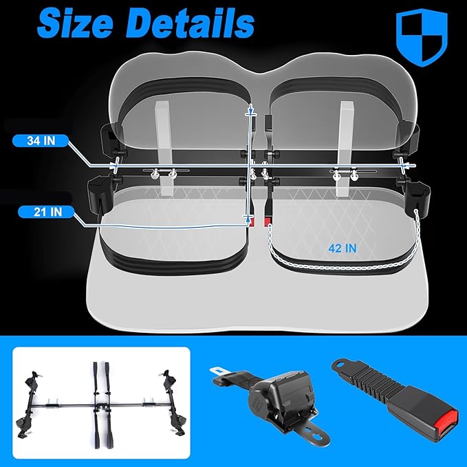4 Passenger Golf Cart Seat Belt Bracket Kit Universal for Yamaha, EZGO, Club Car Golf Cart with 2+2 Flip Rear Seat, Retractable Seatbelts Max Length 42 Inches
