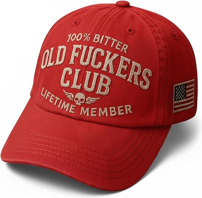 Old Fuckers Club-Vintage Baseball Cap, Hand-Embroidery Adjustable Wash Old Fuckers Club100% Bitter Lifetime Member Hat