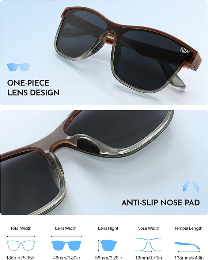 DEAFRAIN Polarized Sunglasses for Men Women - UV400 Protection 21.5g Sport Sun Glasses for Driving Fishing Running Golf