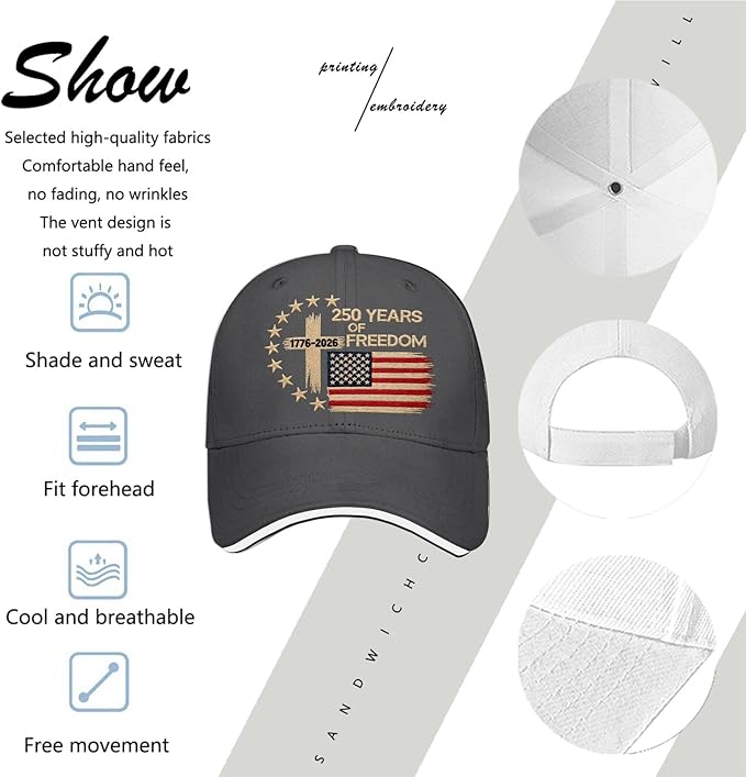 US 250 Years Freedoms 1776-2026 250th Birthday Embroidered Hats Garde Cap for Him