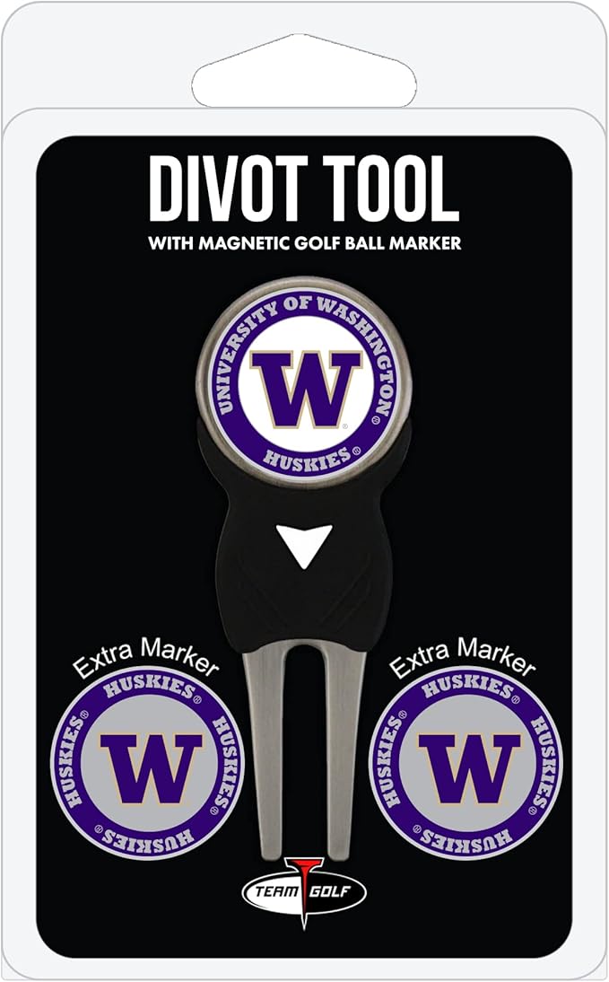 Team Golf NCAA Divot Tool with 3 Golf Ball Markers Pack, Markers are Removable Magnetic Double-Sided Enamel