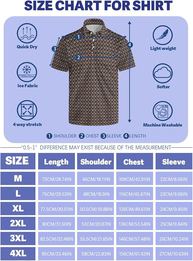 HUURAY Funny Golf Polos for Men Funny Print Short Sleeve Shirts Quick Dry Polo Shirts Hawaiian Shirt Performance Golf Outfits