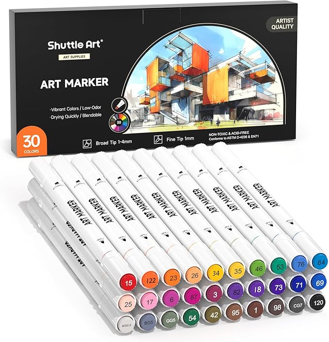 Shuttle Art 30 Colors Dual Tip Art Markers Permanent Marker Pens Highlighters by ShuttleArt
