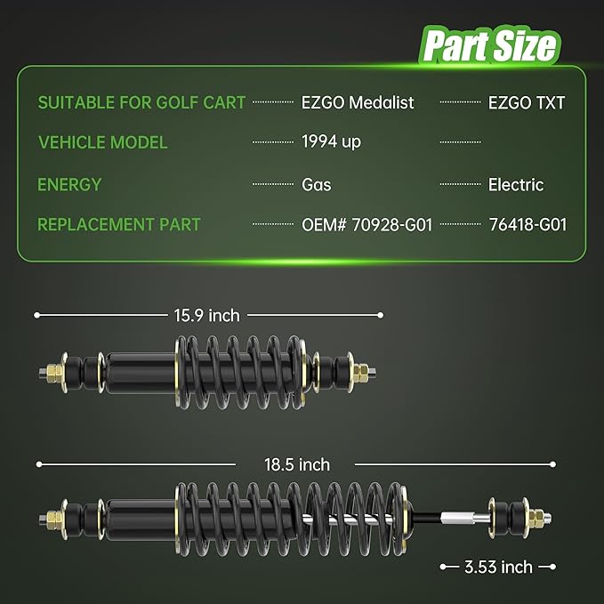 10L0L Heavy Duty Coil Springs Golf Cart Front/Rear Shock Absorber Kit for EZGO TXT, Medalist 1994-up Gas or Electric, OEM# 70928-G01 70630-G01 76418-G01 70248-G01 70324-G01 76419-G01 (Black)