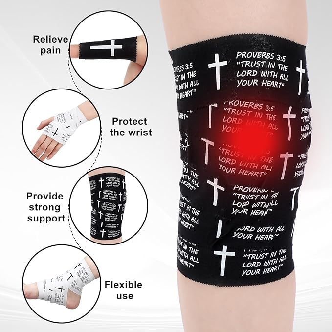 MiniInflat 2 Pcs Christian Cross Athletic Tape Sports Tape 2in x 23ft Religion Jesus Wrist Wrap for Soccer Football Baseball, Gift for Graduation Teacher Nurses Week Pentecost(White Black,Proverbs)