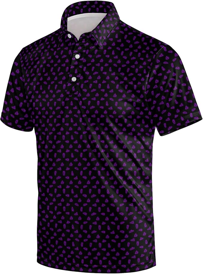 Golf Polo Shirts for Men Funny Print Short Sleeve Golf Shirts Performance Golf Polos