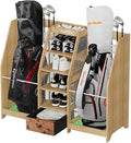 Golf Bag Storage Organizer for Garage, Premium Wooden 2 Golf Bags Rack with Drawer, Easy Assemble Golf Club Stand/Holder Suitable for Garage Home Simulator and Office