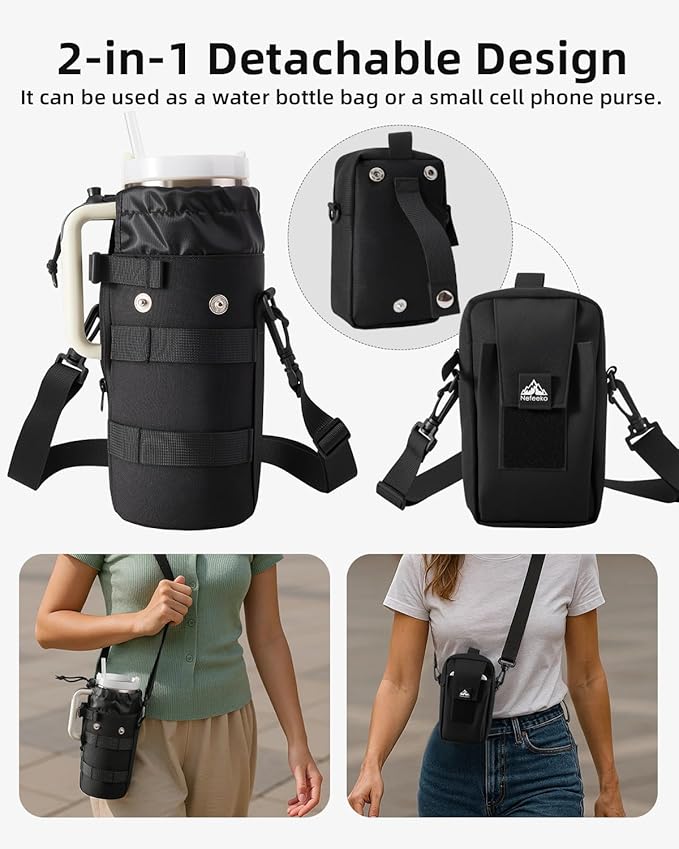 Nefeeko Magnetic Gym Bag, Water Bottle Holder with Phone Pouch, Adjustable Sling Strap, Detachable 2-in-1 Design, Gym Accessories for Men and Women, Water Bottle Bag for Fitness, Sports, Travel