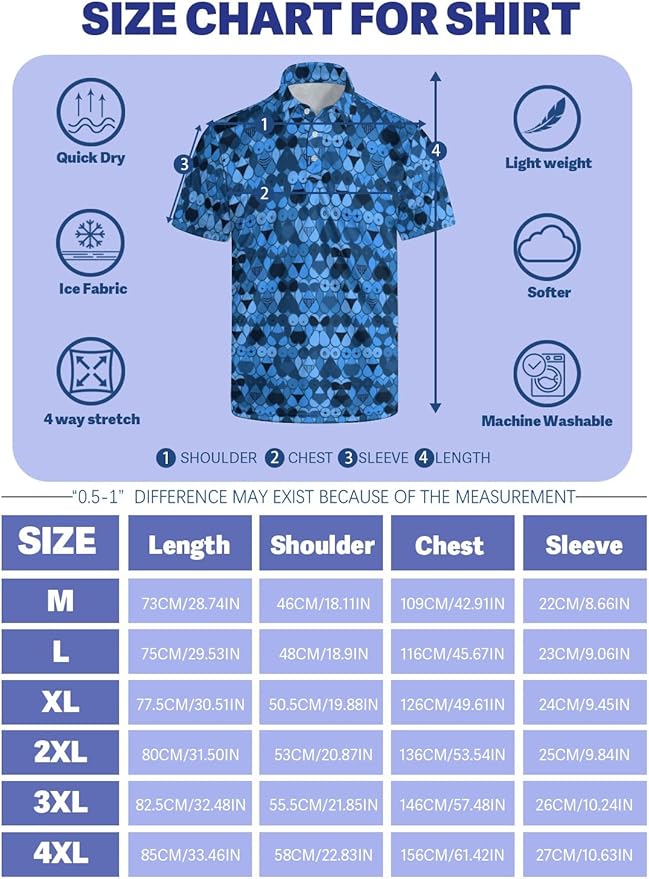 HUURAY Funny Golf Polos for Men Funny Print Short Sleeve Shirts Quick Dry Polo Shirts Hawaiian Shirt Performance Golf Outfits