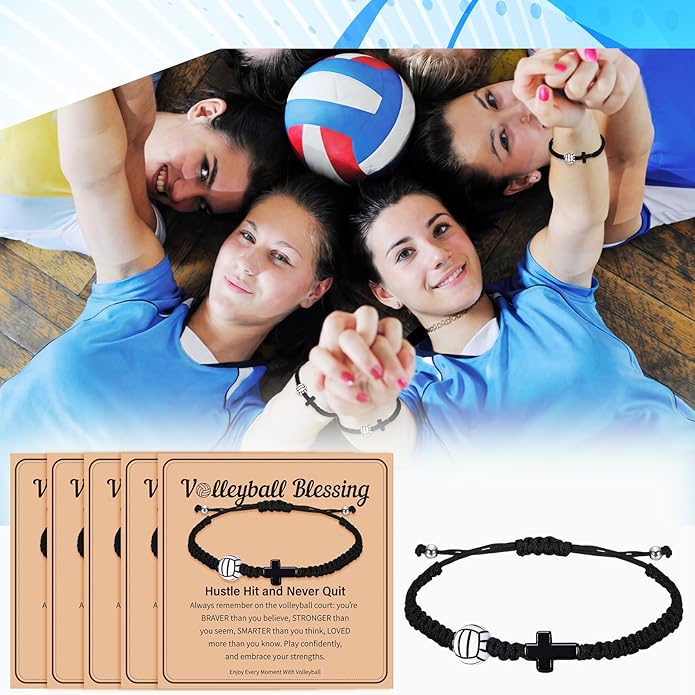 Tondiamo 12 Set Christian Cross Balls Bracelets Gifts Adjustable Baseball Volleyball Softball Woven Jewelry Charm Bracelets with Inspirational Cards for Team Gifts Sports Lover