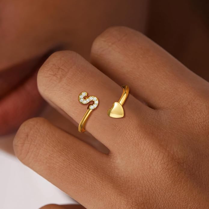 Gold Initial Rings for Women Girls, Dainty 14K Gold Plated Adjustable Initial - Image 5