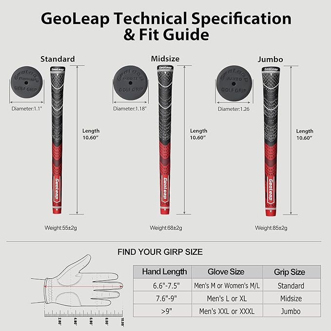 Geoleap Golf Grips Set of 13- Grips with Tapes and Grips with All Repair Kits for Choice,Hybrid Golf Club Grips All Weather Contral, High Feedback & Traction Golf Grips for Men and Women.