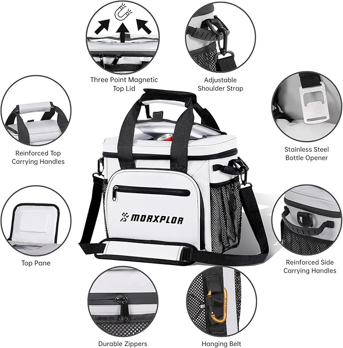 MORXPLOR Golf Cart Cooler with Magnetic Lid 12-Can Insulated Soft Cooler Bag Collapsible for Golf Cart,Golf Accessories,Lunch Camping Cooler Insulated Lunch Bag with Adjustable Shoulder Strap