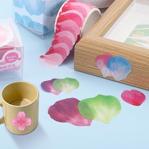 uxcell 2 Rolls Petal Washi Tape, 80 Pieces Floral Decorative Tape Colored - Image 4