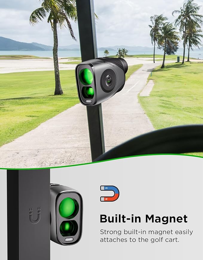 Golf Rangefinder with Slope, 1200Y Laser Range Finder for Golf, 7X Magnification, Flag Lock with Vibration, Magnetic Cart Mount, Ultra-Clear Display, USB-C Rechargeable, Waterproof