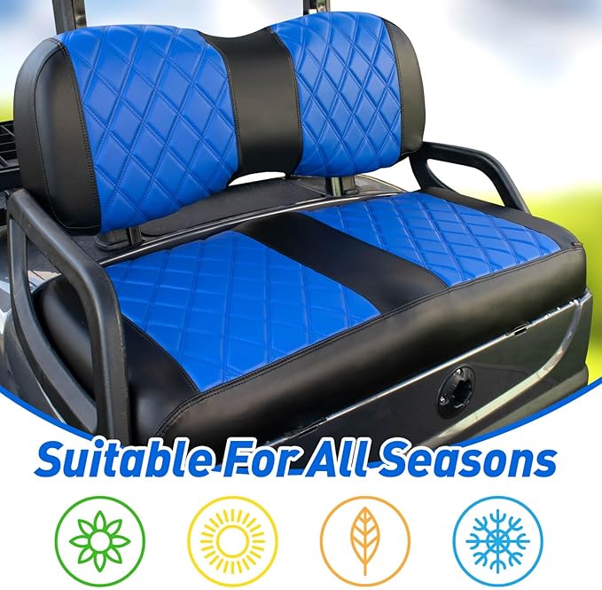 NOKINS Golf Cart Diamond Seat Covers Kit, Fit for Yamaha Drive/Drive 2 OEM Standard Front Seat Cushion, Golf Cart Vinyl Seat Cover, No Nails Required (Blue and Black)
