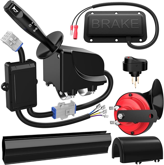 Golf Cart Turn Signal Kit, 9-Pin Plug Golf Cart Plug & Play Street Legal Signal Switch Kit with Horn, Brake Pad, 12V Upgraded Blinker Light Switch Kits for Club Car EZGO Yamaha, Night Warning