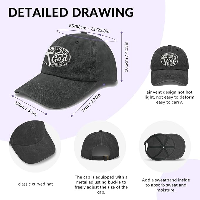 Christian Hats for Men Women, Jesus Baseball Cap, Adjustable Cotton Embroidered Christian Hats