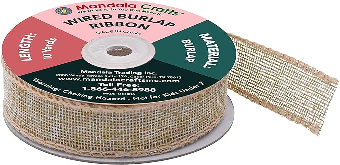 Mandala Crafts Natural Burlap Wired Ribbon 1 Inches Wide Jute Ribbons - Image 2