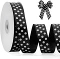 Polka Dot Grosgrain Ribbon 3/4 Inch, 25 Yards Spool Black and White Dot Craft by FAKILO