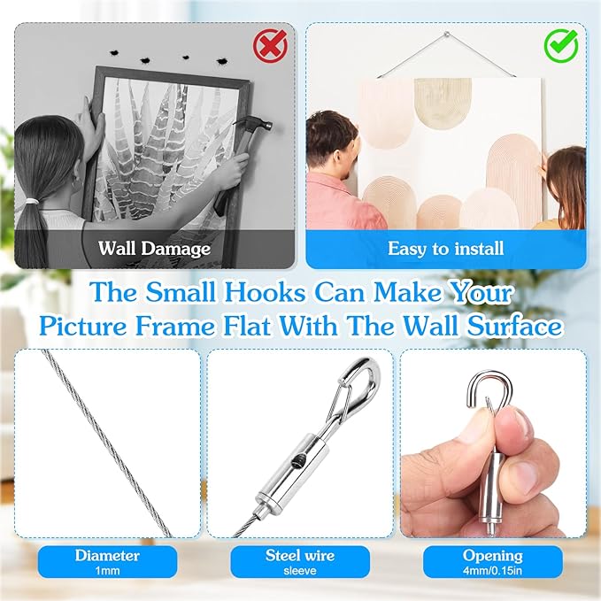 4 Pack Picture Hanging Wire Kit, Heavy Duty Picture Hanging Kit - Image 5