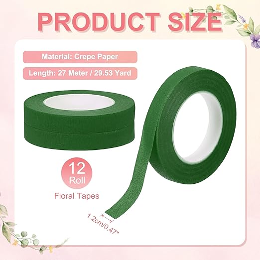 MECCANIXITY 12 Rolls Floral Tapes, 30 Yd Flower Stem Wrap Tape Florist Crepe - Image 2