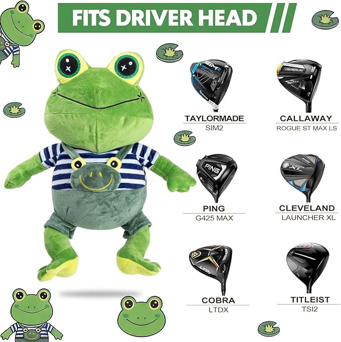 Animal Style Golf Driver Headcover, Green Frog Golf Club Head Covers for 1 Wood 460cc, 450cc fits for All Brand Gifts for Golfer