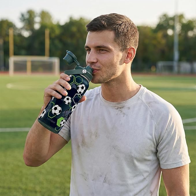 Soccer Water Bottle 32oz Stainless Steel, Travel Tumbler Vacuum Chug Lid Aesthetic Sport for Boys Men Friends Dad Brothers, Gifts for Fathers Day Birthday Christmas
