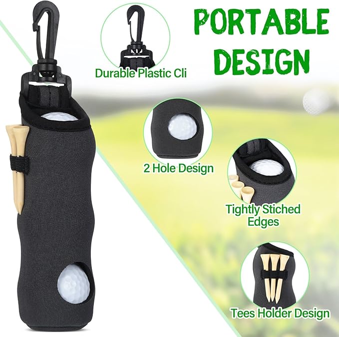 Halloscume 24 Pcs Golf Ball Holder Pouch with Tee Holder Keychain Belt Clip Hook Golf Carry Bag for Women Ladies Man Gifts