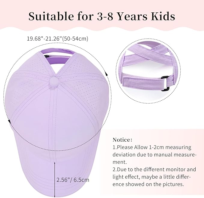 Little Girls Criss Cross Ponytail Hat Toddler Reflective Baseball Cap Kids Quick Dry Summer Sports Hats Age 3-8