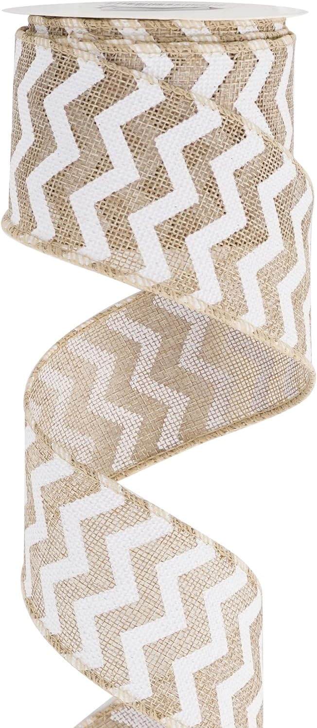 MEEDEE Burlap Ribbon with White Chevron Pattern by MEEDEE