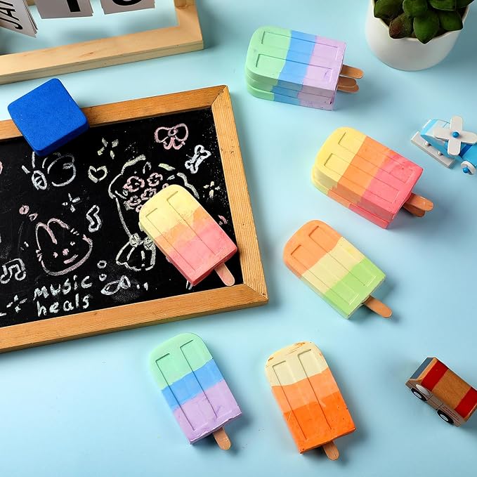 36 Pcs Ice Cream Sidewalk Chalk Set Multicolor Chalk Party Favors Bulk Washable - Image 3