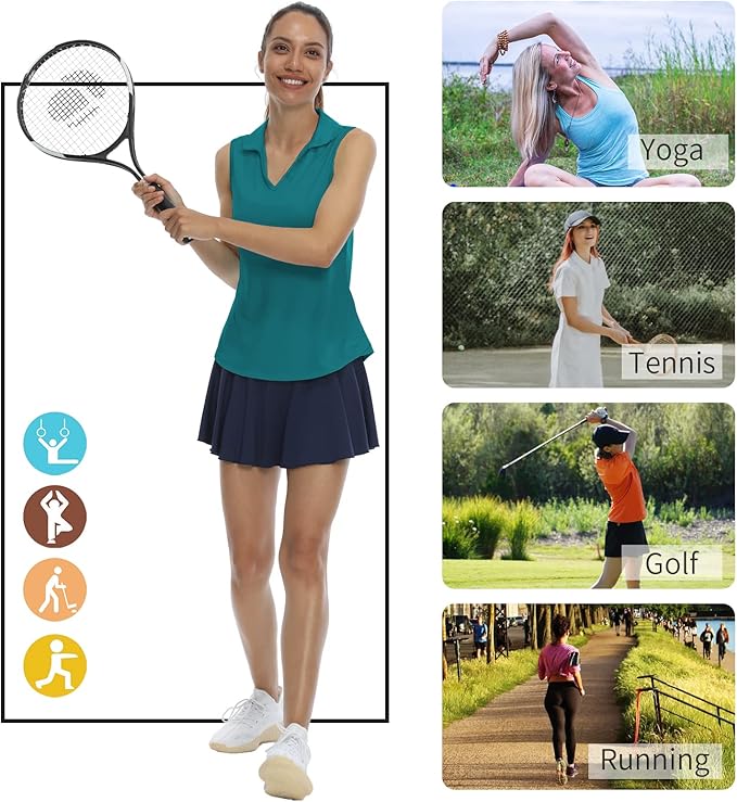 LastFor1 Women's Sleeveless Polo Golf Shirts Quick Dry 50+ UV Protection V-Neck with Collar Lightweight Tennis Tank Tops