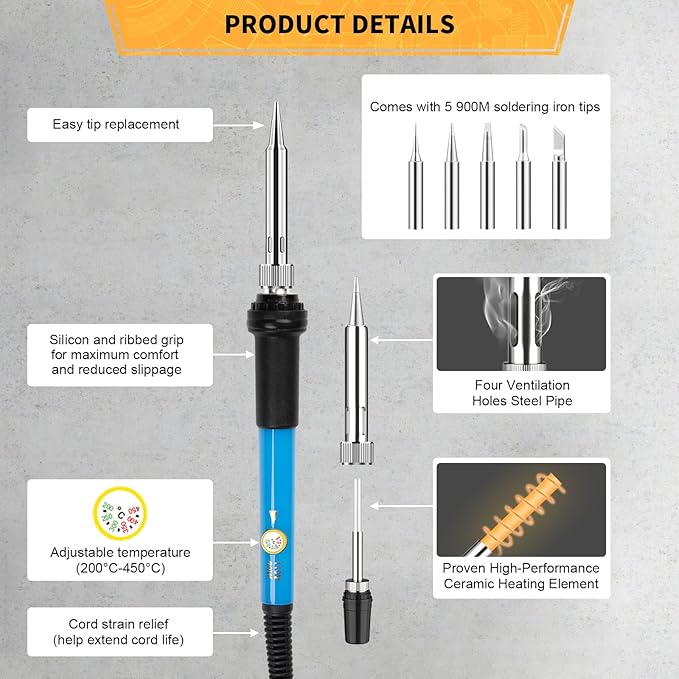 Soldering Iron Kit Electronics, 60W Adjustable Temperature Welding Tool - Image 2