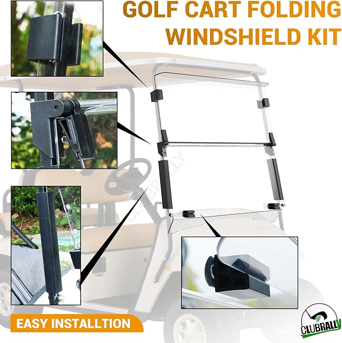 Golf Cart Windshield, Fold Down and Anti-UV Windshield Kit for 1995-2013 EZGO TXT/DCS/PDS Golf Cart, 40.6" W X 33" H, Tinted/Clear