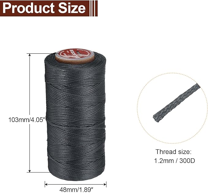 uxcell Flat Leather Sewing Waxed Thread, 140m / 153 Yards Polyester Wax String - Image 2