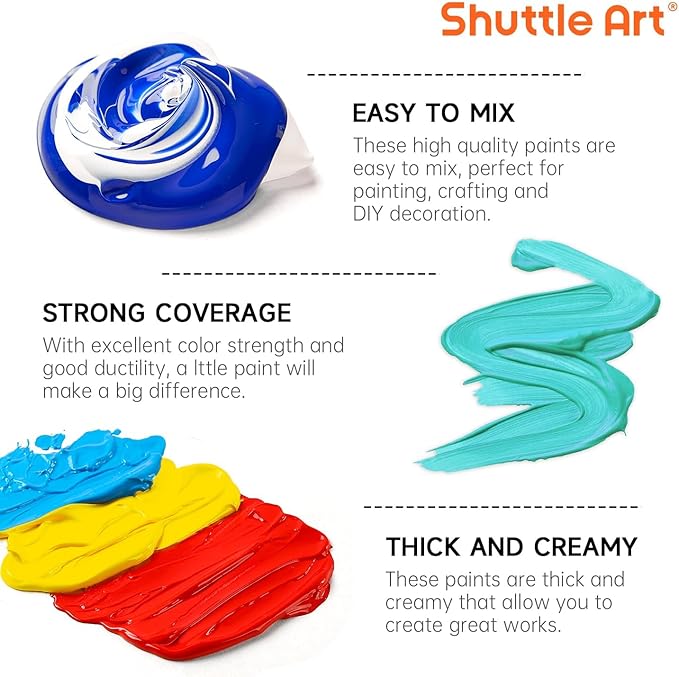 Shuttle Art Acrylic Paint, 15 Colors Acrylic Paint Large Bottle Set, 473ml/16oz - Image 4