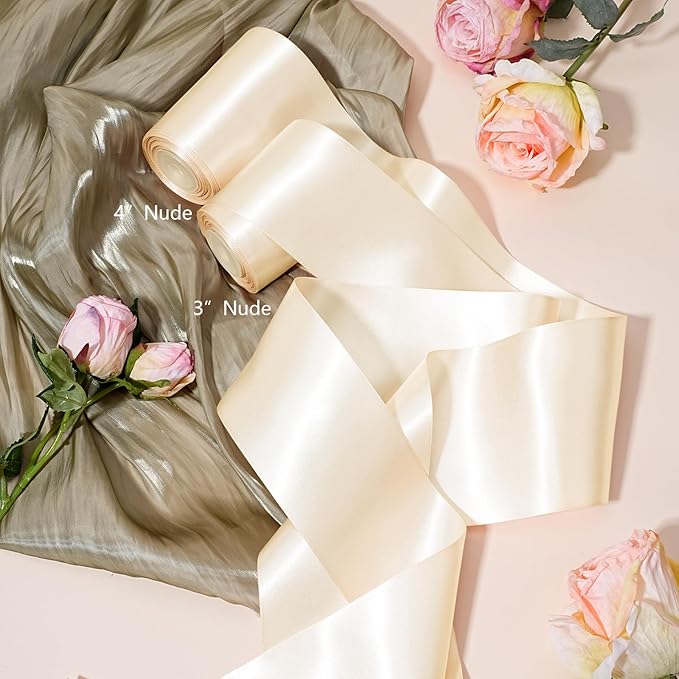 LaRibbons Nude Satin Ribbon 3 Inch 10 Yards Double Faced Luxury Nude Silk Ribbon - Image 6