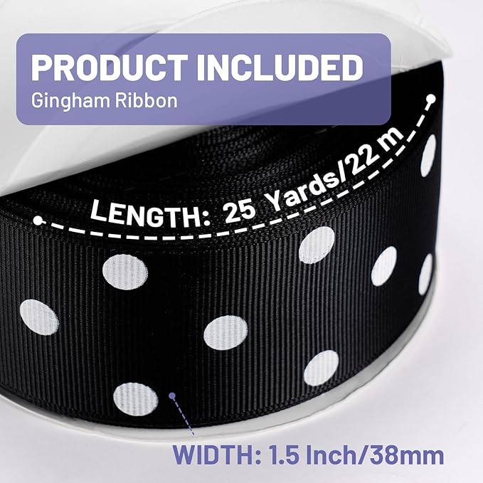 Polka Dot Grosgrain Ribbon 1.5 Inch, 25 Yards Spool Black and White Dot Craft - Image 2
