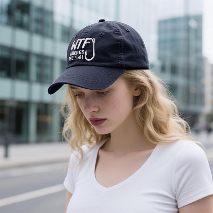 WTF Where's The Fish caps Funny Vintage Cotton Washed Baseball Caps Adjustable Low Profile Dad Hat