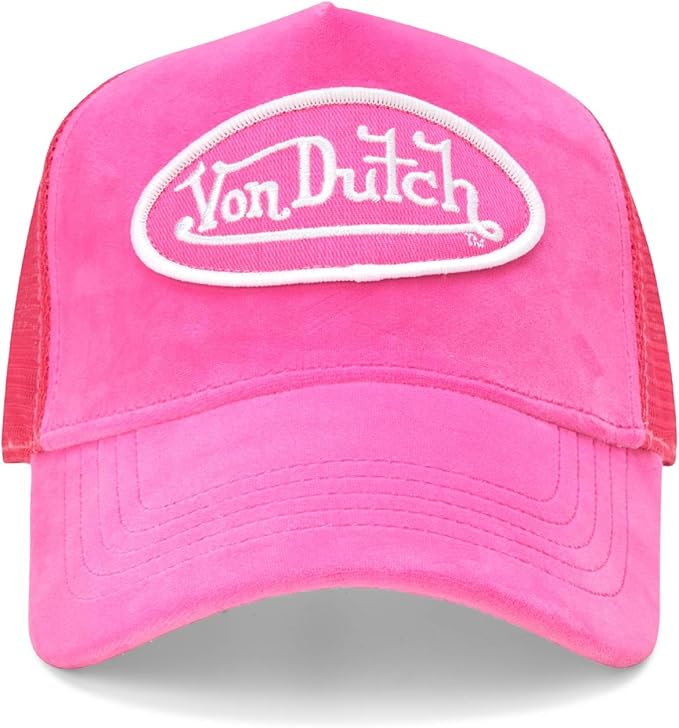 Von Dutch Unisex Trucker Hat - Velvet Curved Bill Mesh Back Retro Classic Adjustable Snapback Baseball Cap for Men and Women