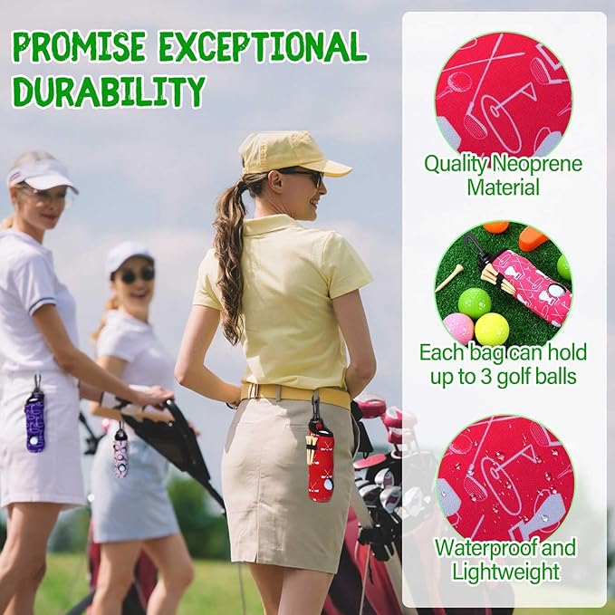Halloscume 24 Pcs Golf Ball Holder Pouch with Tee Holder Keychain Belt Clip Hook Golf Carry Bag for Women Ladies Man Gifts