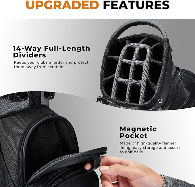 UNIHIMAL 14 Way Dividers Golf Stand Bag Lightweight, Golf Bag for Men Women with Multiple Pockets, Dual Strap and Rain Cover Hood