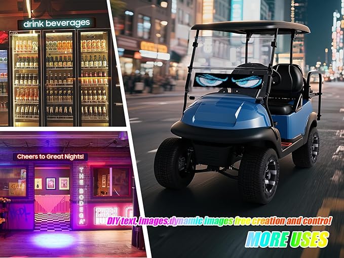 10L0L Golf Cart Devil Eyes Light Sign, Programmable Flexible Screen for Windshield, DIY Dynamic Programmable with App Control,Window Screens for Festivals, Daily