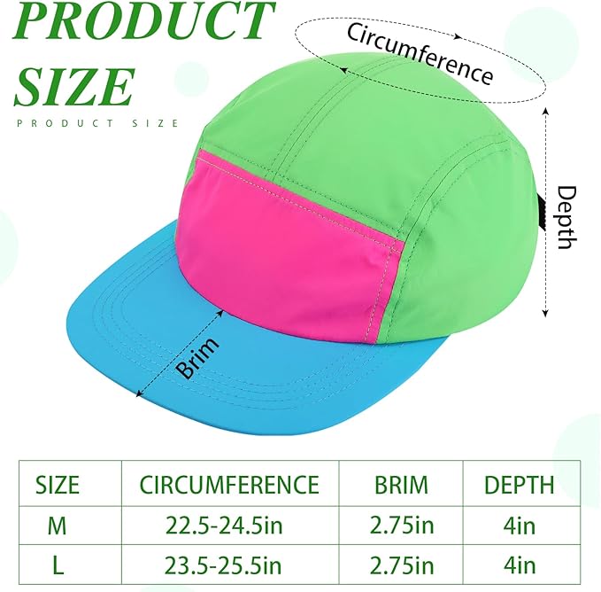 Cindeer 80s 90s Neon Hat Nylon Cap Retro Adjustable Cap for Women Men 80s Costumes Accessories 90s Theme Party