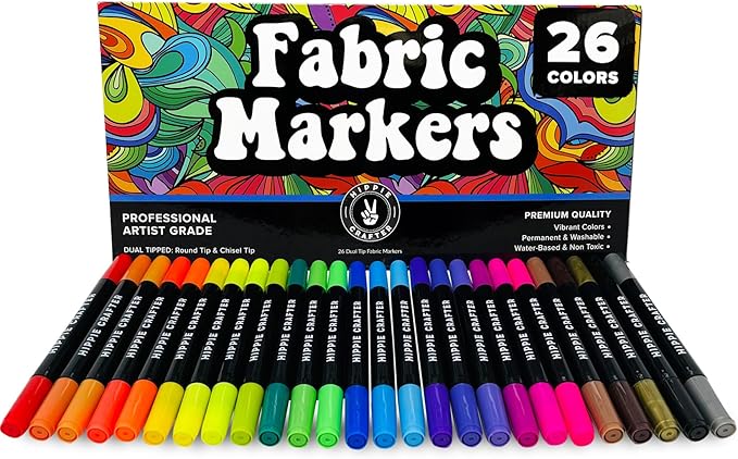 Fabric Markers, Permanent No-Bleed Fabric Pens by HippieCrafter