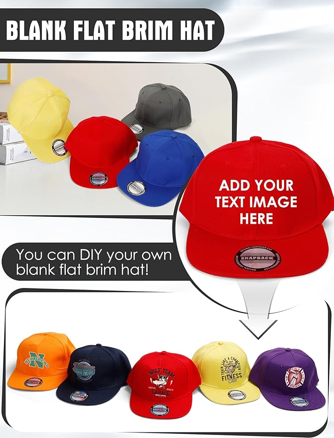 10 Pack Blank Snapback Hats for Men Flat Brim Hats Baseball Caps Bulk
