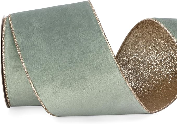 Ribbli Sage Velvet Wired Ribbon 4 Inch Sage Velvet by Ribbli